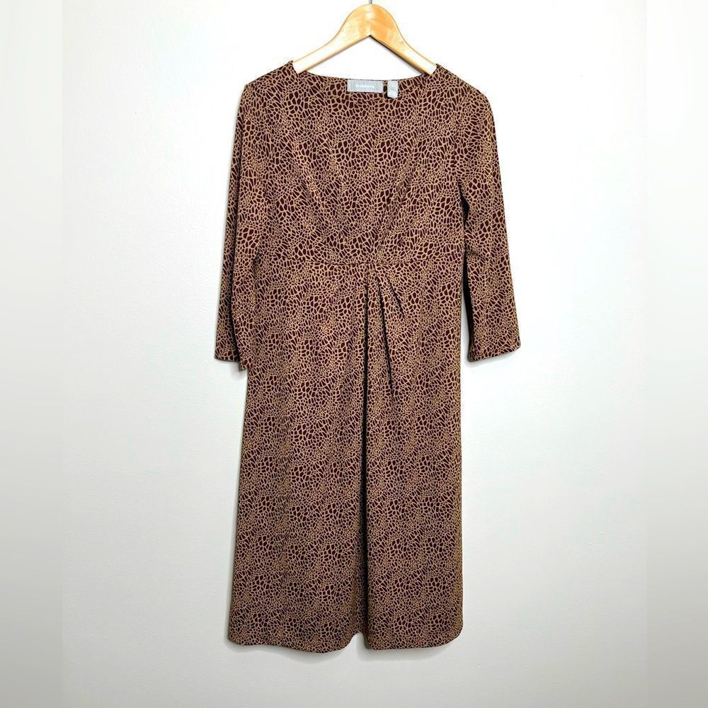 Liz Claiborne Women's M Giraffe Print Shift Dress Knee Length 3/4 Sleeve
